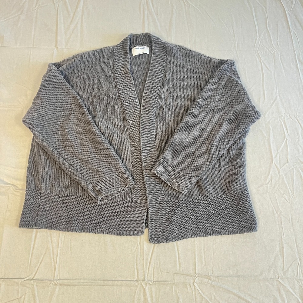 Old Navy Cardigan Sweater Womens XL Gray Cotton Tight Knit‎ Open Front Winter